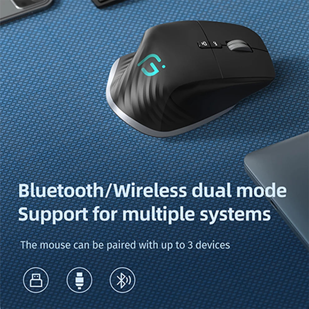 Multi-Device Wireless Mouse Bluetooth 5.0 & 3.0 Mouse 2.4G Wireless Portable Optical Mouse Ergonomic Right Hand Computer Mice