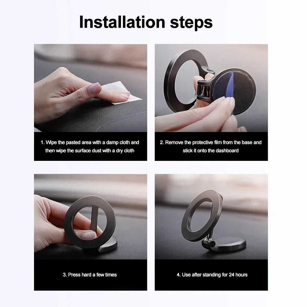 Magnetic Car Phone Holder for MagSafe 360 degrees Adjustable Alloy Folding Magnetic Car Navigation Mount for iPhone 15 14 13 12