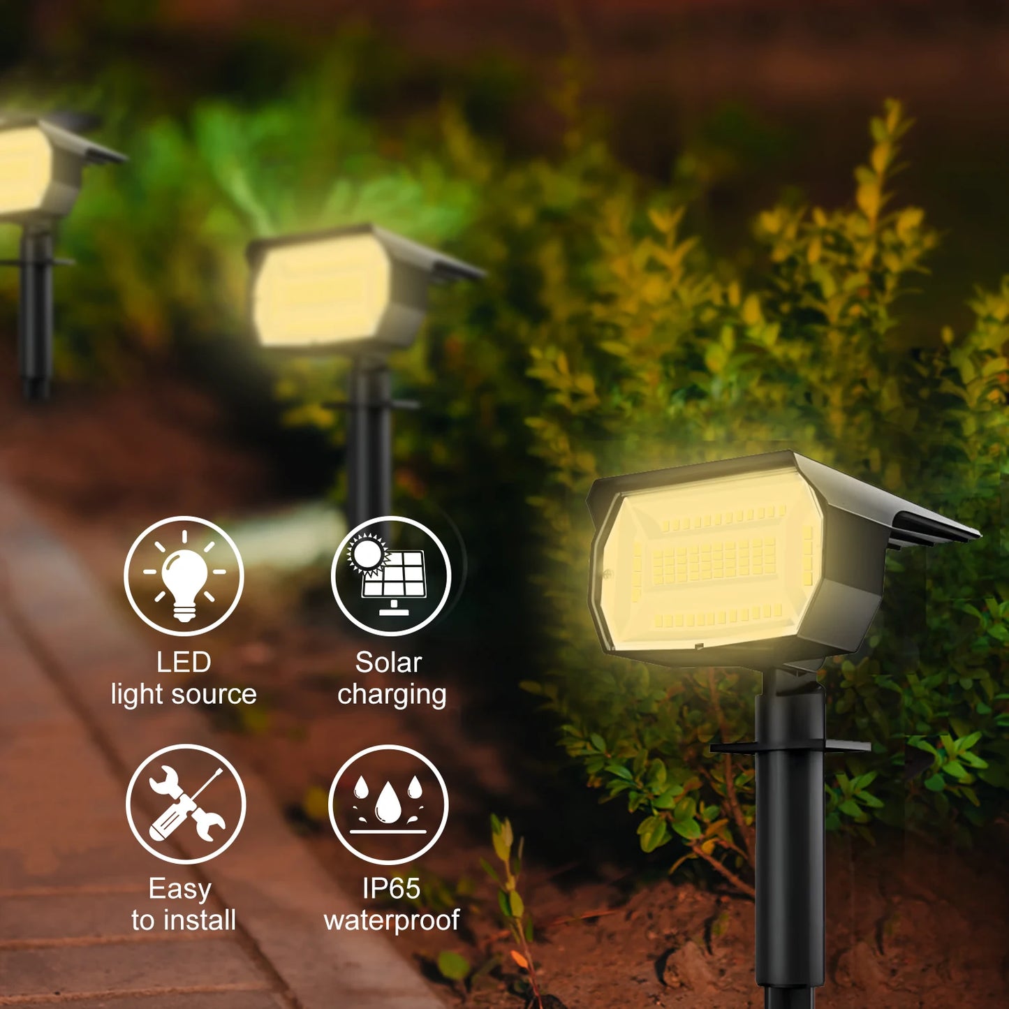 Outdoor 72/68 LED Solar Landscape Spotlights IP65 Waterproof Solar Light with 3 Modes Solar Garden Lighting for Outside Yard