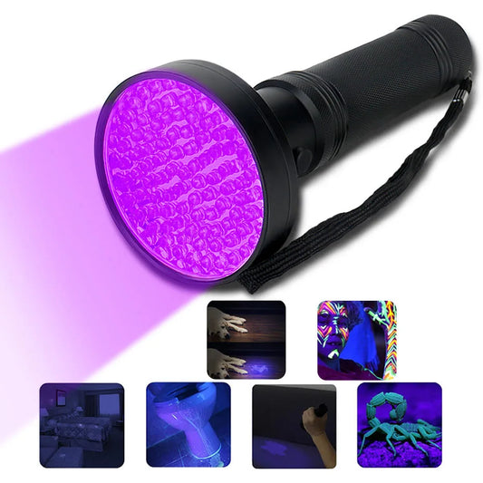 100 LED Ultraviolet Light Flashlight Black Outdoor Waterproof Aluminum Dryer Curing Lamp Torch Money/Urine Stain Detector