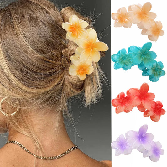 Fashion Gradient Egg Flower Hair Claws Clip Women Girls Sweet Acrylic Hairpins Summer Beach Hawaiian Headwear Hair Accessories