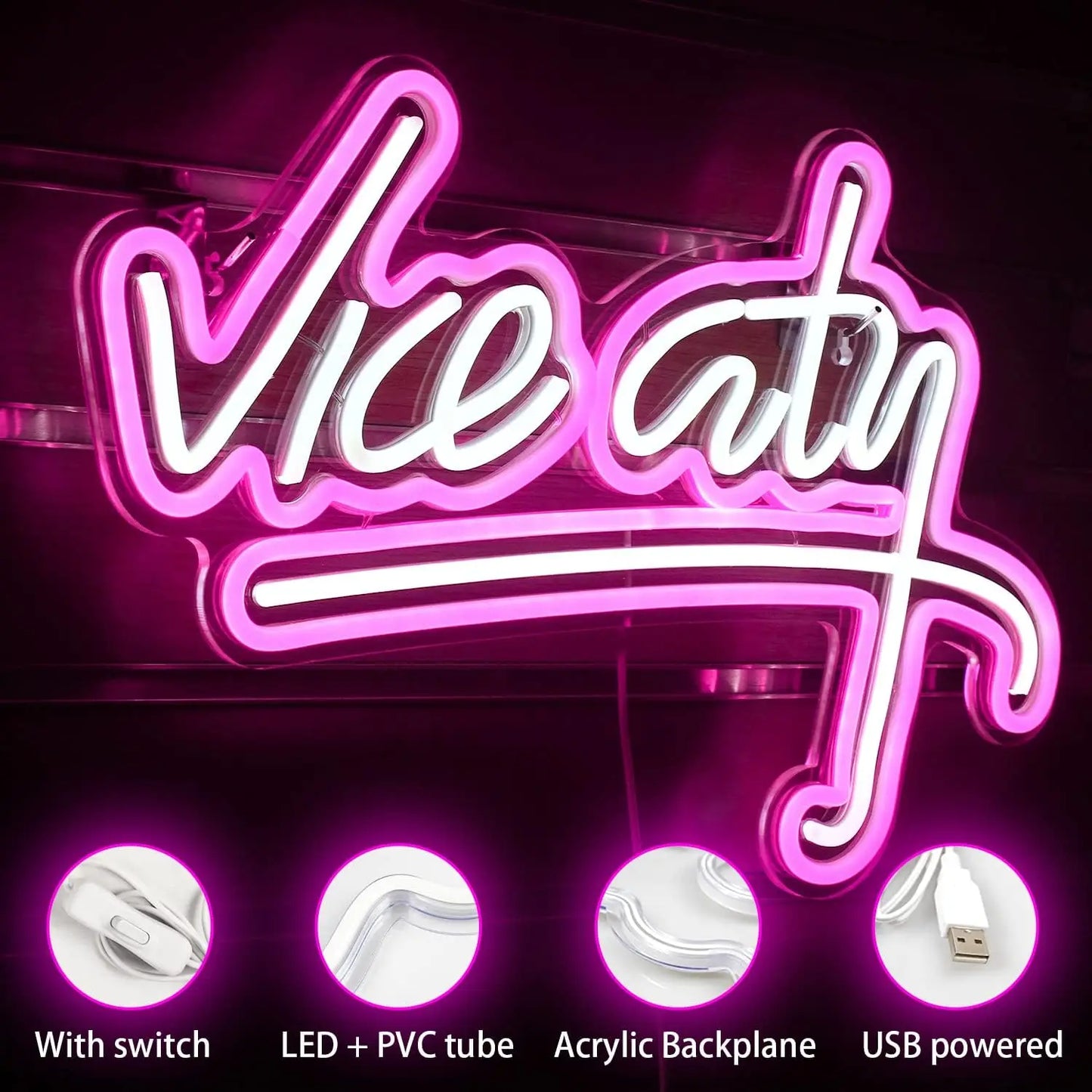 Vice City Neon Sign On/Off switch 5V USB Powered Led Night Lights for Bedroom Wall Decor for Game Room Bar Man Cave Gaming Zone