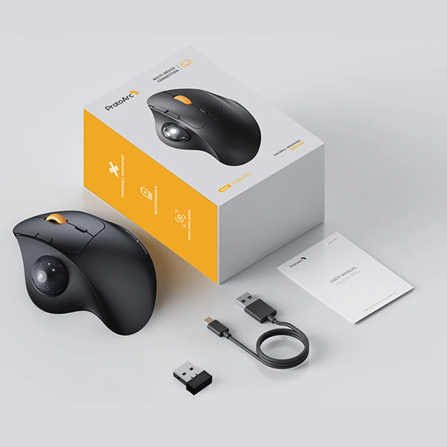 ProtoArc Wireless Trackball Mouse 2.4g Ergonomic Rollerball Mouse Rechargeable Bluetooth Computer Mice 3 Device Connection