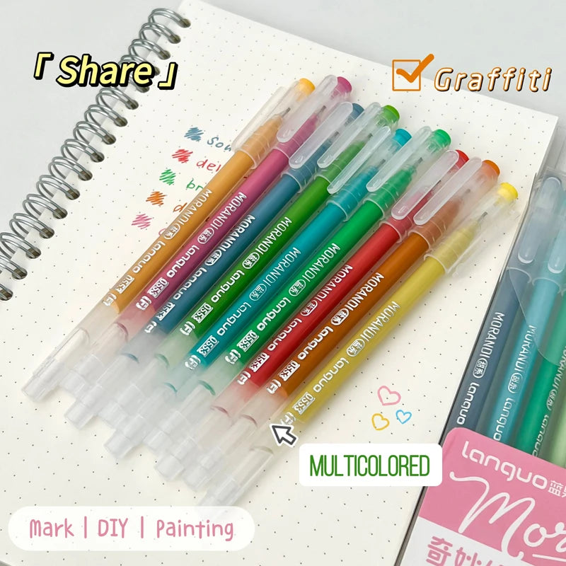 9PCS/Set Multicolor Gel Pen Colored Painting Gel Ink Pen 0.6MM DIY Graffiti Pen Morandi Retro Color Drawing Pen Art Supplies New