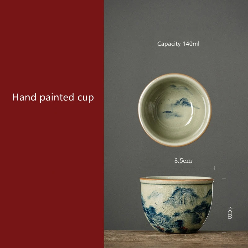 Hand Painted Cup Chinese Antique Landscape Pottery Jingdezheng Cups The Ancients Tea Cup Set Teaware Boat Mugs For Tea Ceremony