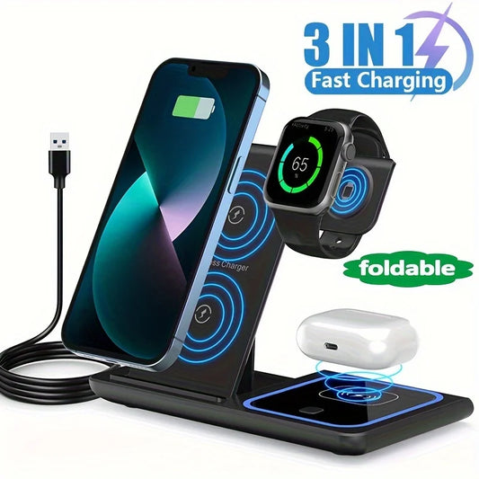 3 in 1 Wireless Charger For iPhone 15 14 13 12 Pro Max 11 15W Fast Charging Dock Station For Apple Watch Airpods Induction Stand