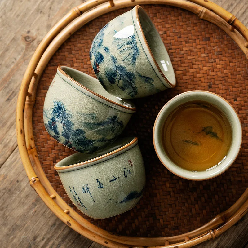 Hand Painted Cup Chinese Antique Landscape Pottery Jingdezheng Cups The Ancients Tea Cup Set Teaware Boat Mugs For Tea Ceremony