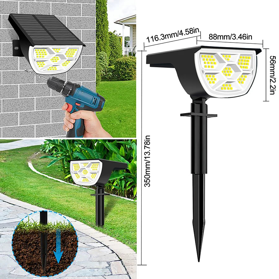 Outdoor 72/68 LED Solar Landscape Spotlights IP65 Waterproof Solar Light with 3 Modes Solar Garden Lighting for Outside Yard