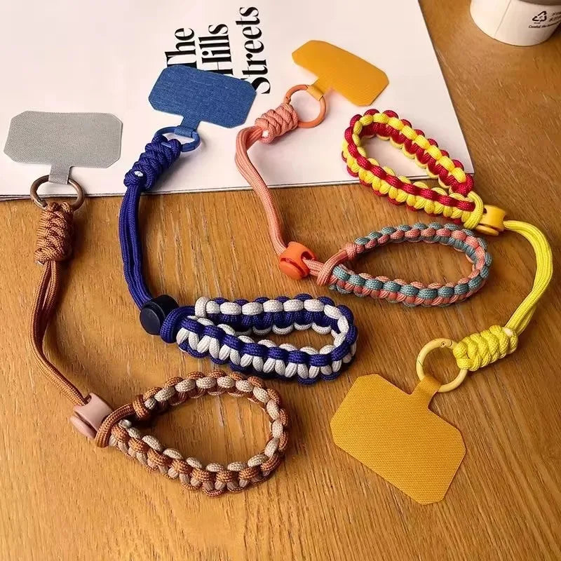 Handwoven Adjustable Mobile Phone Universal Case Lanyard Wrist Strap Outdoor Sports Anti-Lost Bracelet Hanging Card Cord Charm