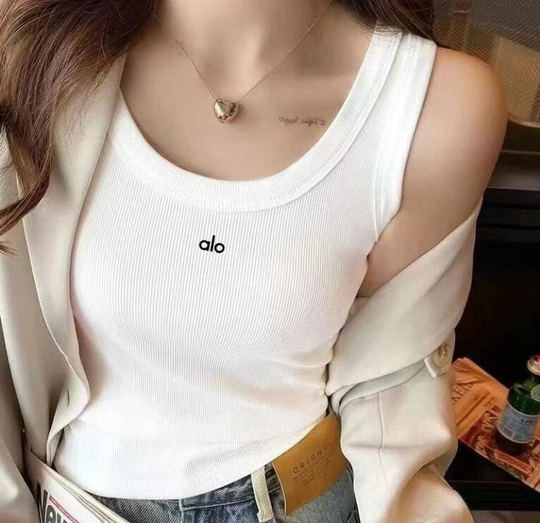 Summer Fashionable Women's Sexy Slim Blouse O Collar Sleeveless Lady's Running Tanks Vest Letter Street Luxury Brand Tops Tees