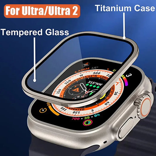 Aluminium Alloy Case+Tempered Glass for Apple Watch Ultra 2 49mm Anti-Scratch Screen Protector for iWatch Ultra 49mm Cover Film