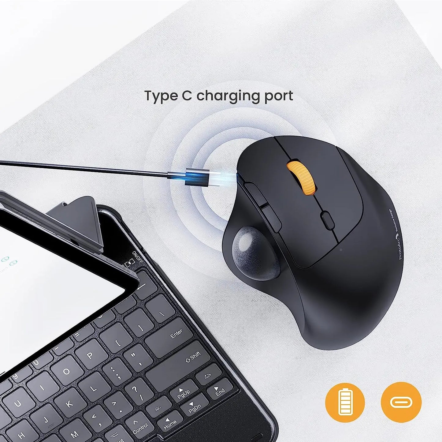 ProtoArc Wireless Trackball Mouse 2.4g Ergonomic Rollerball Mouse Rechargeable Bluetooth Computer Mice 3 Device Connection