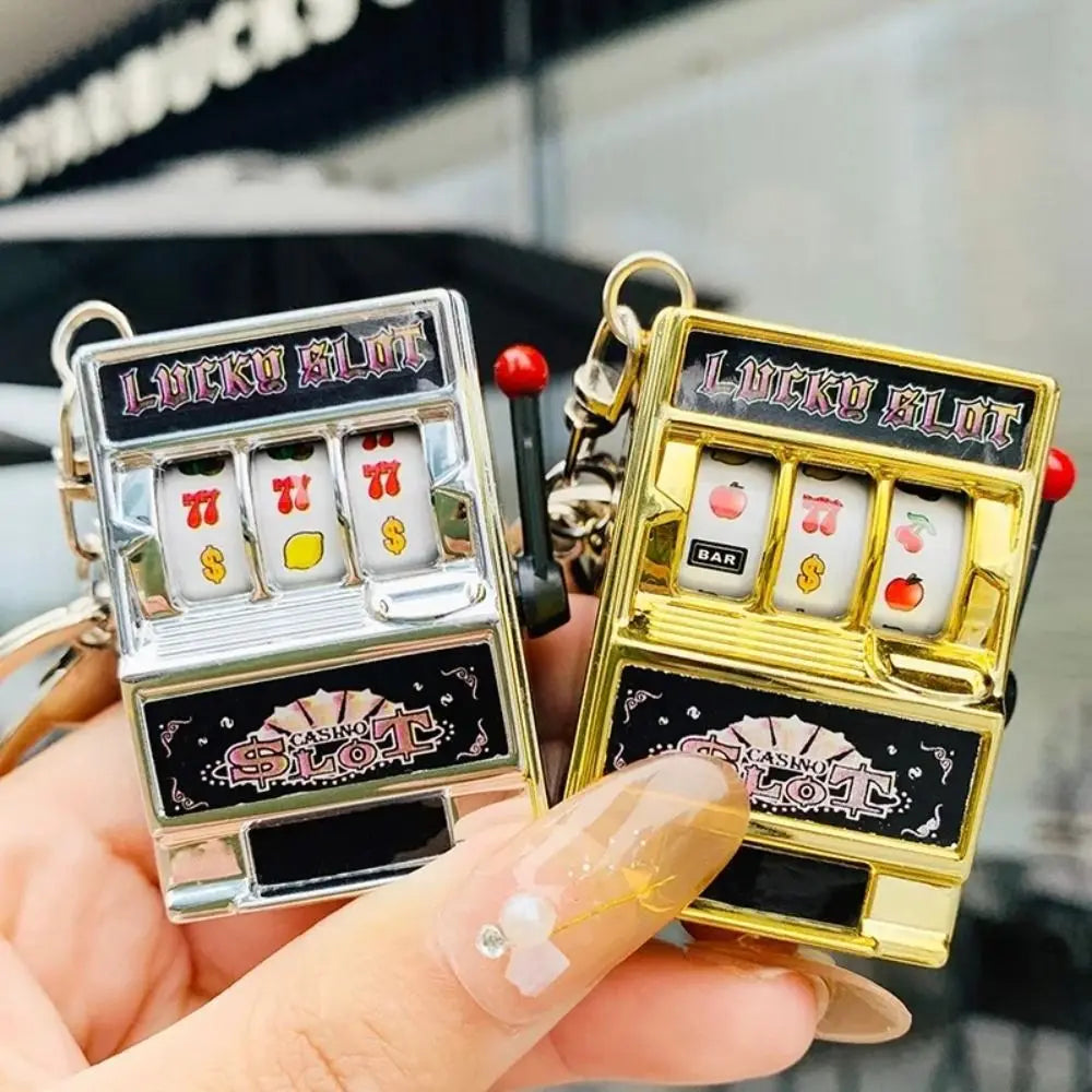 Mini Gambling Slot Machine Key Chains Creative Arcade Pocket Fruit Lucky Jackpot Gadget Antistress Toy Funny Games Keychain Ring