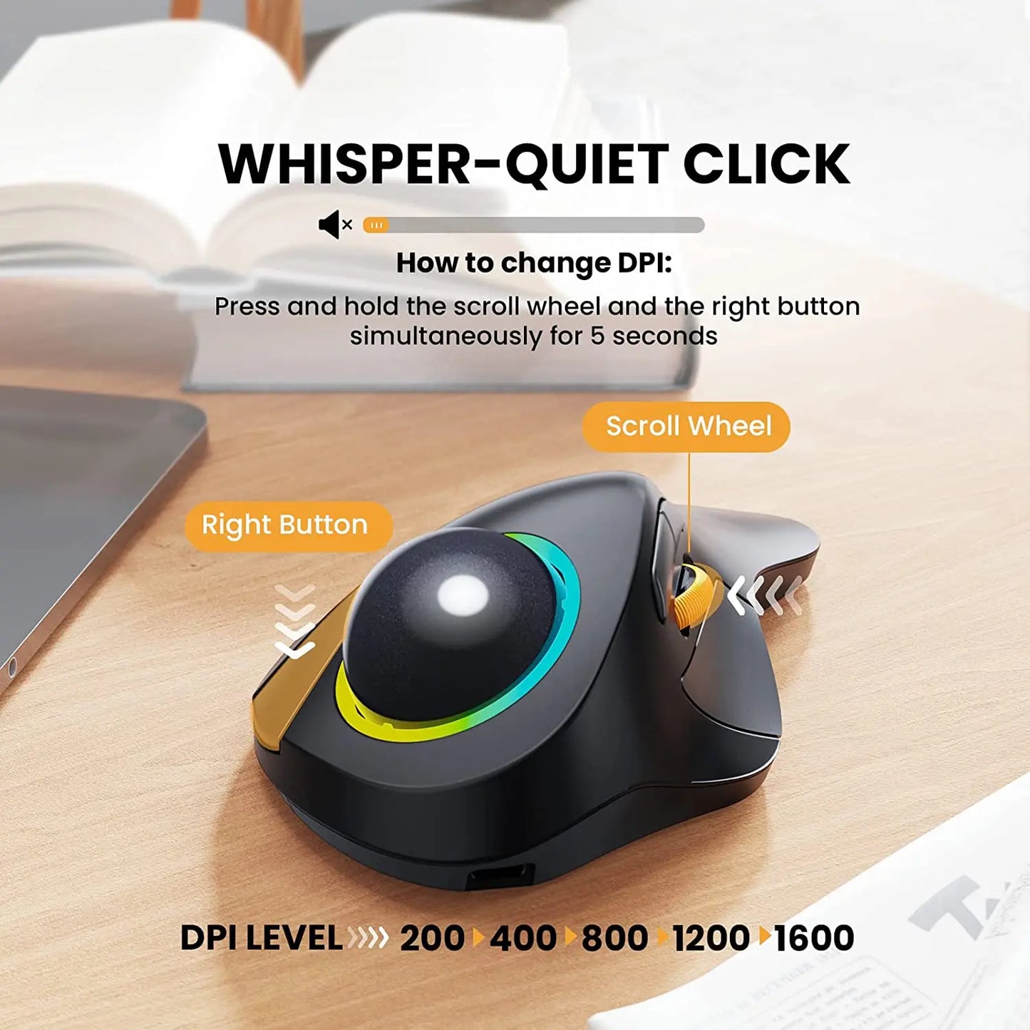 ProtoArc Wireless Index Finger Trackball Mouse Rechargeable RGB Rollerball BT 2.4g Mice for Computer Laptop 3 Device Connection