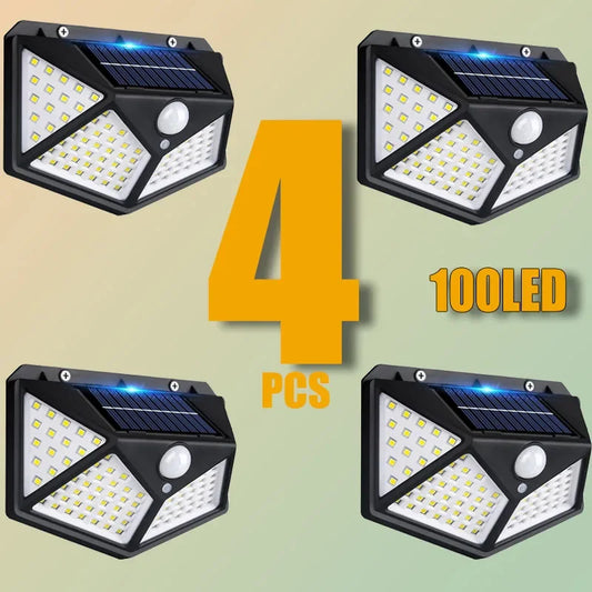 1/2/4PCS New Solar Lights Outdoor Wall Lamp PIR Motion Sensor 100LED Solar Powered Sunlight Street Light for Garden Courtyard