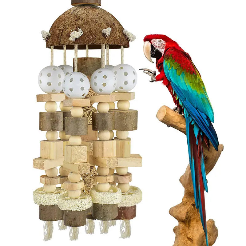 Parrot toys, bird biting supplies, wooden coconut shell logs, cross-border exclusive supply for large parrot bird toys