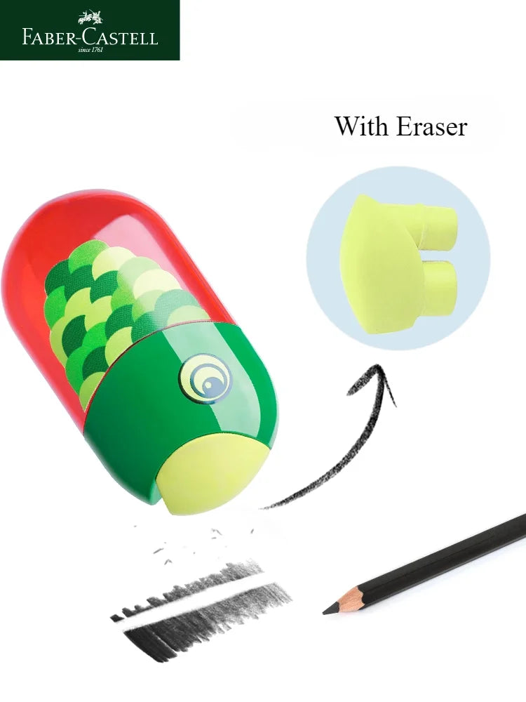 1Pc Faber Castell Double Hole Pencil Sharpener with Eraser Ladybug / Fish / Eagle Cute Stationery Back To School