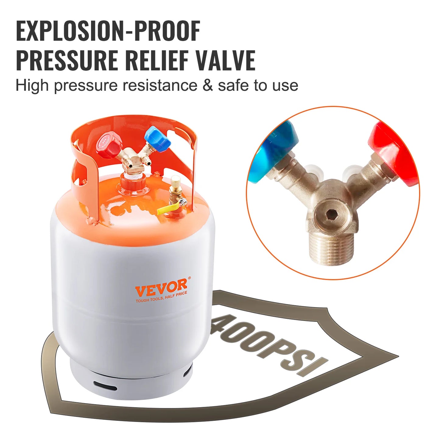 VEVOR Refrigerant Recovery Reclaim 30lb Cylinder Tank 400 PSI Liquid Rated Y Valve