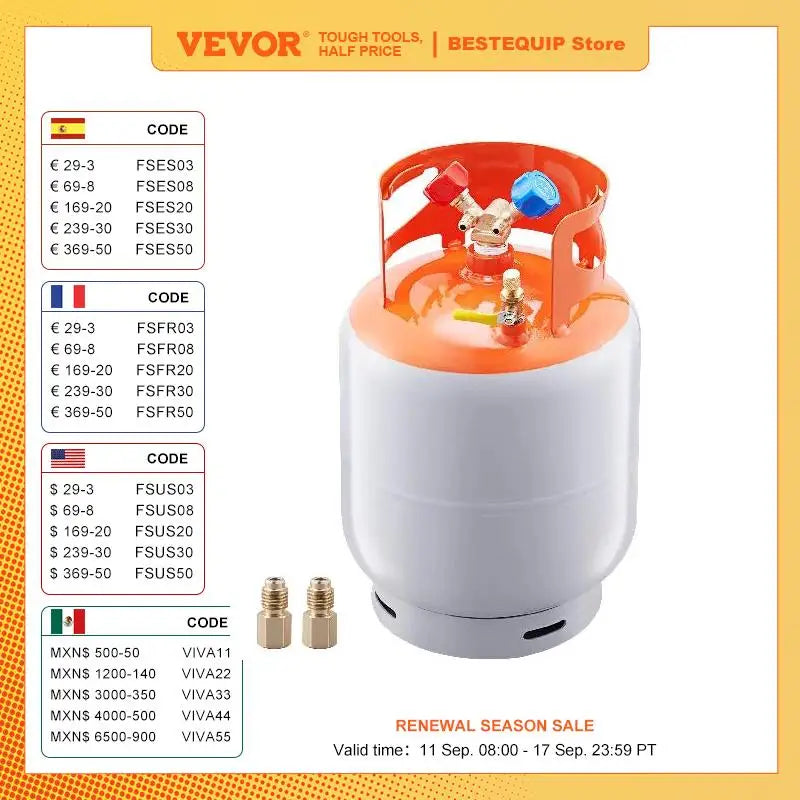 VEVOR Refrigerant Recovery Reclaim 30lb Cylinder Tank 400 PSI Liquid Rated Y Valve