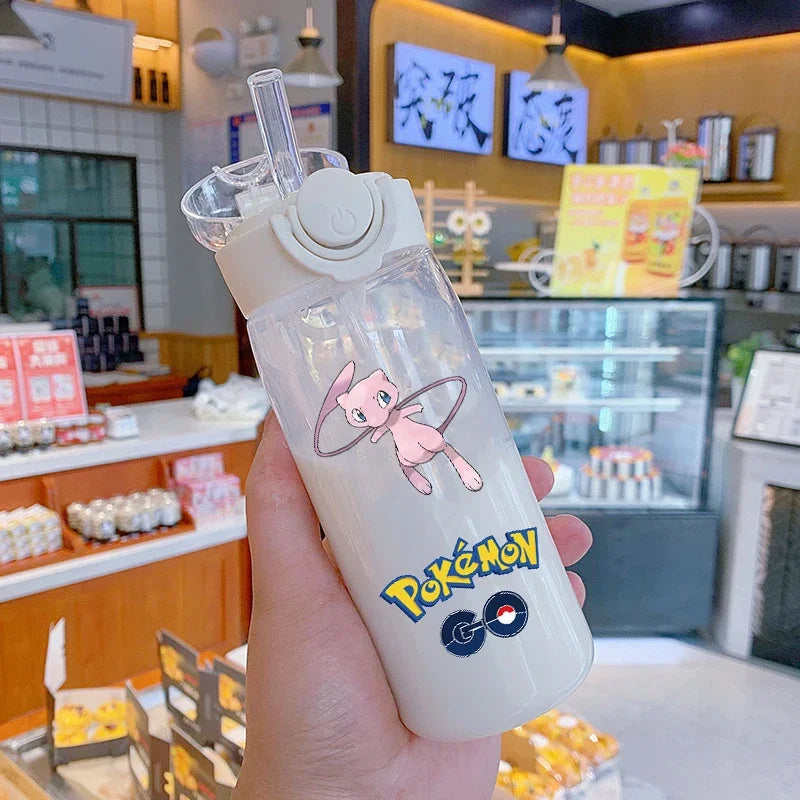 Pokemon Soft Straw Water Cup 600/400ML Pikachu Mewtwo Convenient Silicone Straw Drink Bottle Outdoor Leak Proof Sports Water Cup