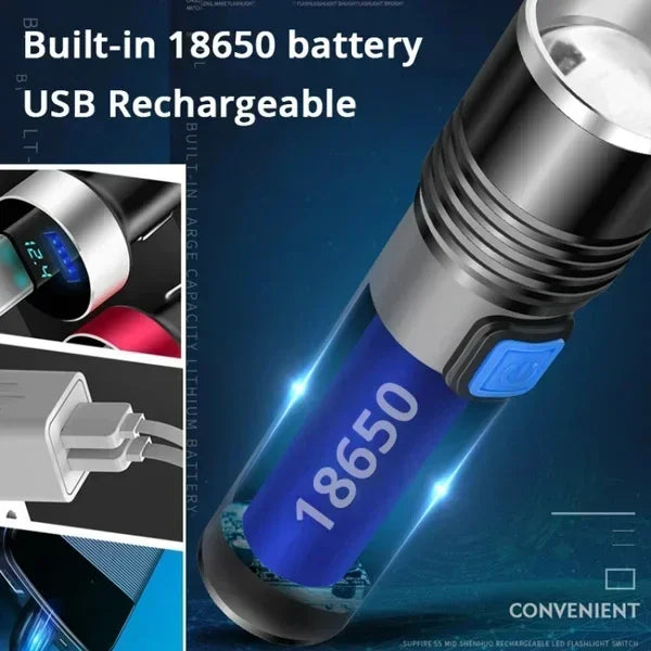 5W 365nm UV Flashlight USB Rechargeable Ultraviolet Torch pets urine Cat tinea Money Ore Scorpion Detection Black light