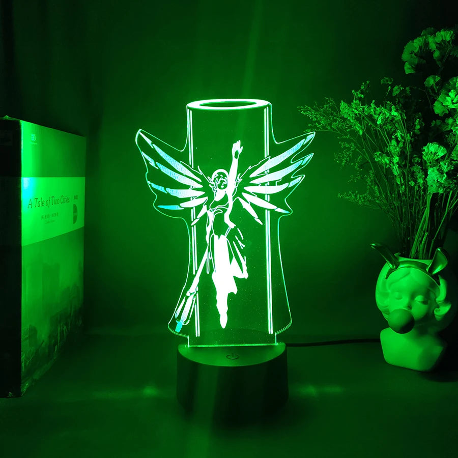 3D LED Anime Game Overwatch Mercy  Lamp Fantastic Cute  Acrylic Night Lamp Gift Desktop Room Decor