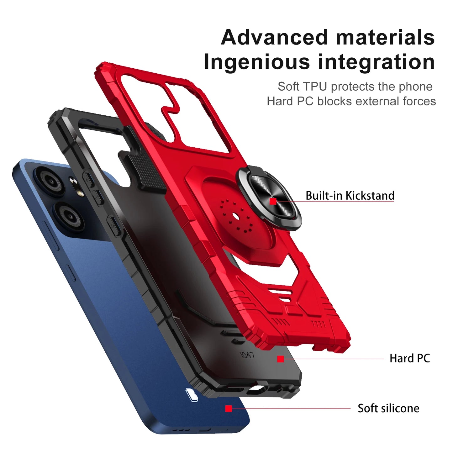 For BLU View 5 Magnetic Ring Holder Stand Shockproof Armor Case KickStand Phone Cover+Tempered Glass Screen Protector