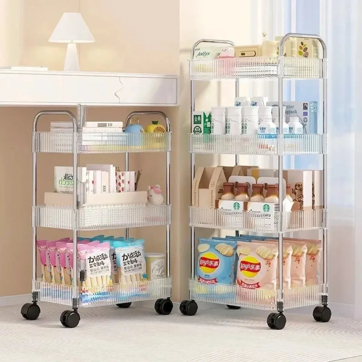 Storage Rack Trolley Cosmetic Transparent Kitchen Bathroom Snacks Storage Rack With Wheels Organizers Home Accessories Bookshelf