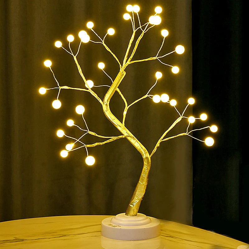 Table Tree Night Light USB/Battery Powered Touch Switch Artificial Bonsai Cherry Blossom Desktop Tree LED Lamp Light Decoration