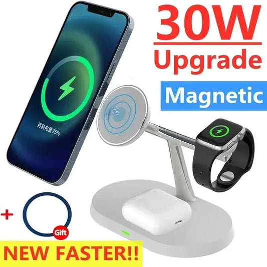 3 In 1 Magnetic Wireless Charger Stand For iPhone 15 14 13 Pro Max Apple Watch 8 7 6 Airprods  Fast Charging Station Dock