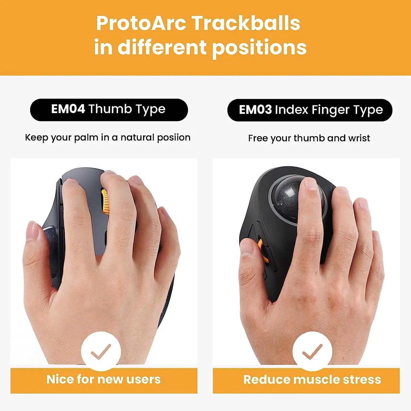 ProtoArc Wireless Trackball Mouse 2.4g Ergonomic Rollerball Mouse Rechargeable Bluetooth Computer Mice 3 Device Connection