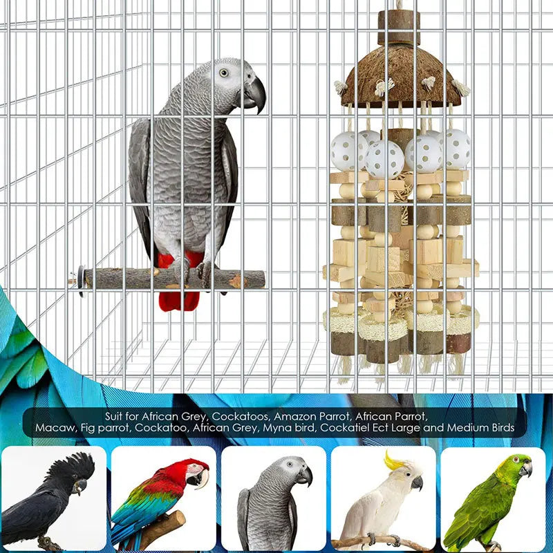 Parrot toys, bird biting supplies, wooden coconut shell logs, cross-border exclusive supply for large parrot bird toys