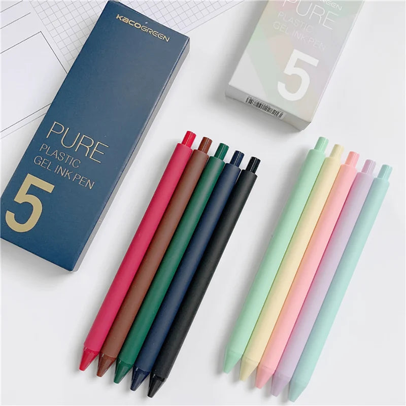 Kaco Cute Retractable Gel Pens Vintage Pen Extra Fine 0.5mm Kawaii Pen Stationery for Kids School Office Supplies