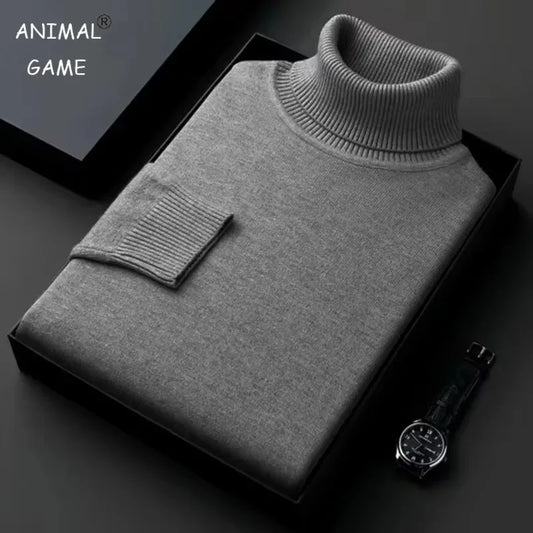 New Mens Long Sleeve Knitted Sweaters Solid Color Turtleneck Coats Slim Fit Pullover Men Clothing Lightweight Streetwear