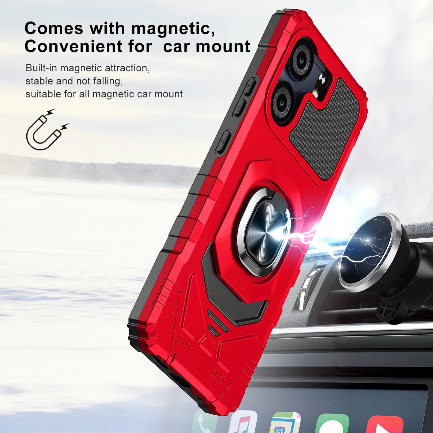 For BLU View 5 Magnetic Ring Holder Stand Shockproof Armor Case KickStand Phone Cover+Tempered Glass Screen Protector