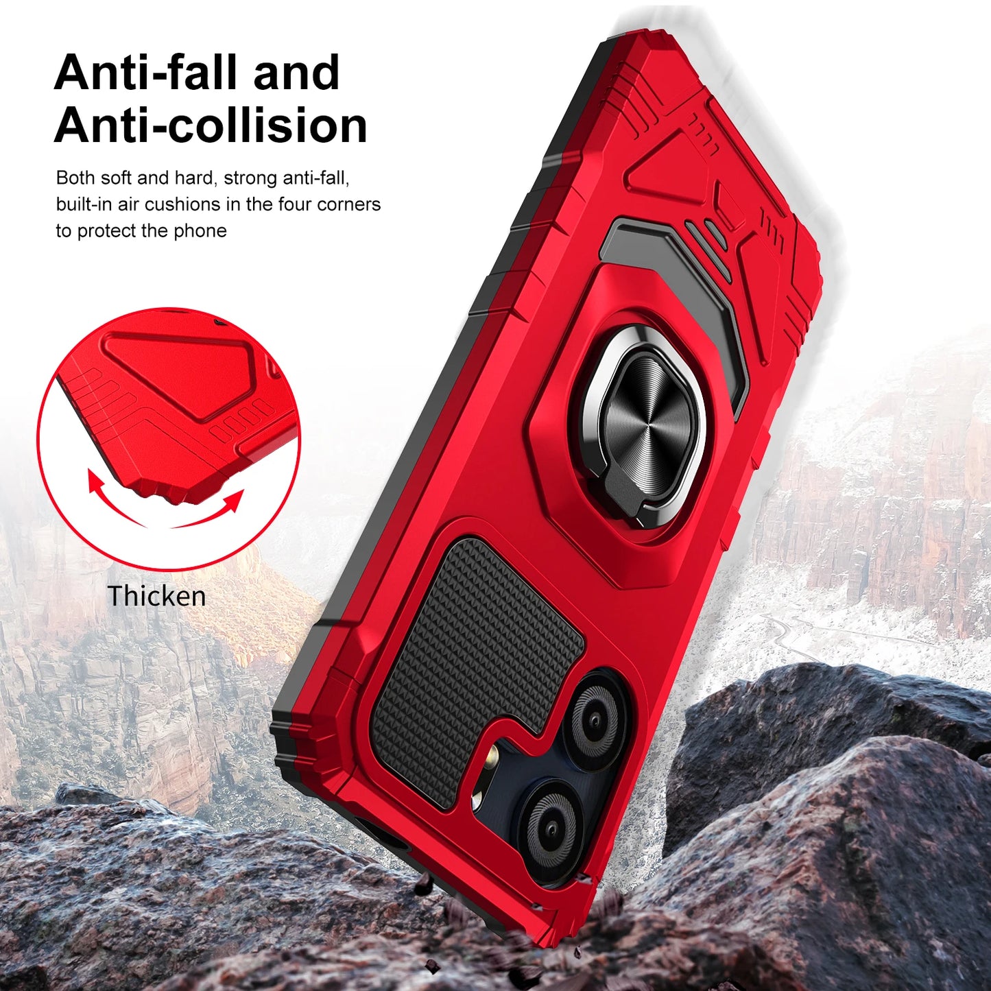 For BLU View 5 Magnetic Ring Holder Stand Shockproof Armor Case KickStand Phone Cover+Tempered Glass Screen Protector