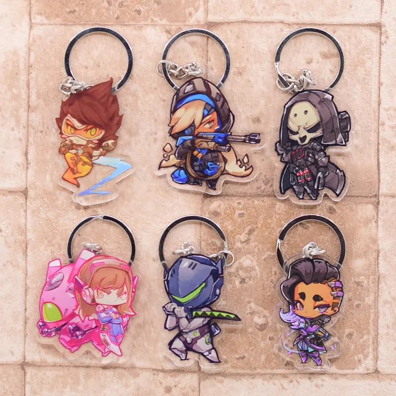 Overwatch Keychain 24 Styles Arcylic Cartoon Figures Keyrings Kawaii Accessories