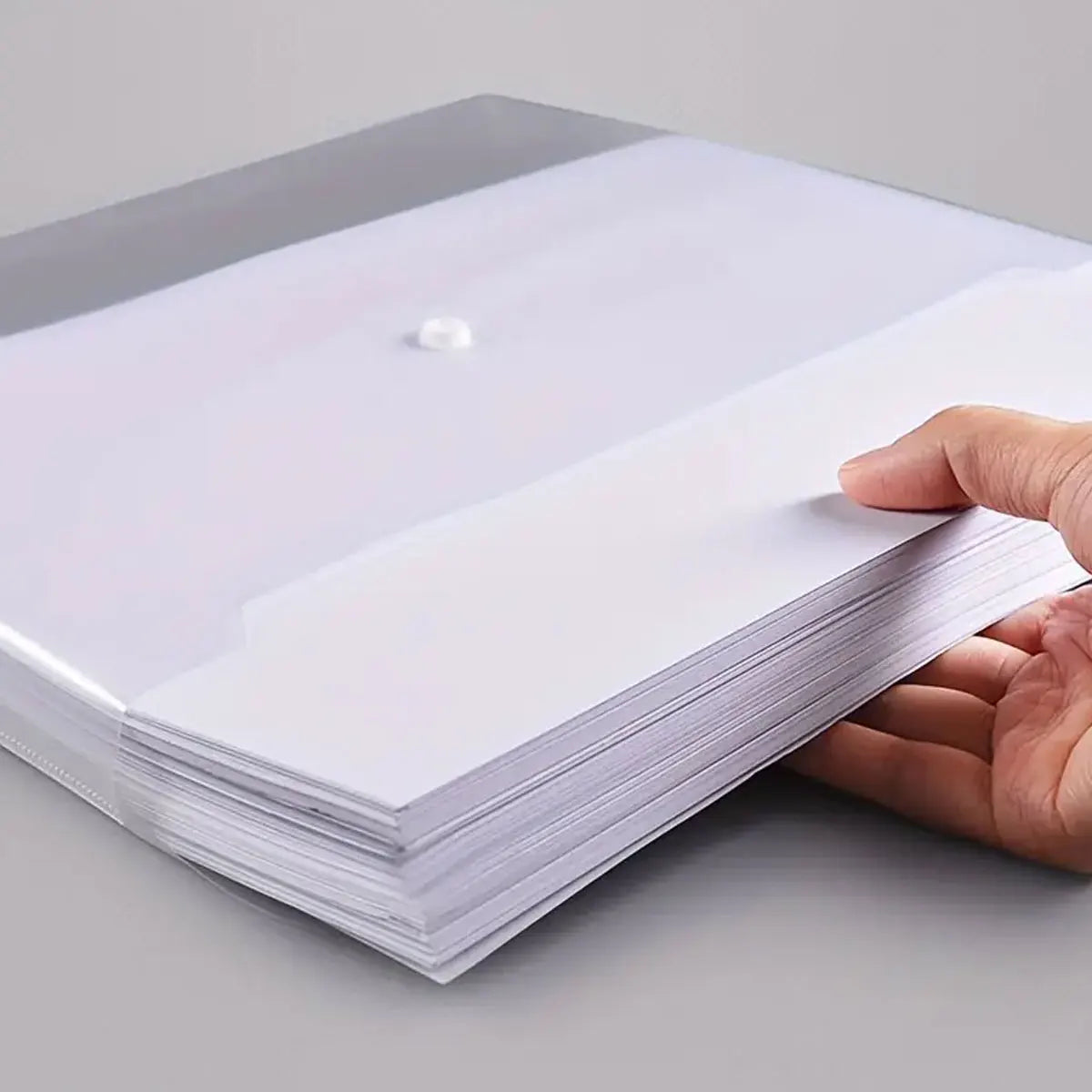 5PCS plastic envelope, transparent reusable plastic envelope waterproof folder with buttons, A4 size, for school office use