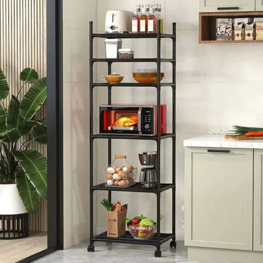 Storage Multilevel Kitchen Rack Panel Microwave Floor Rack Multilevel Kitchen Storage Rack With Pulleys For ToolHousehold Carts