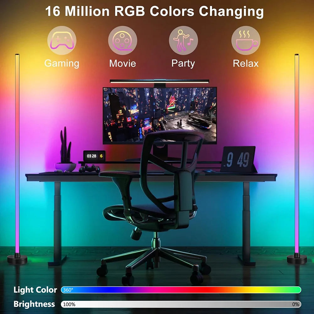 Smart LED Floor Lamp RGB Pickup Ambient Light Music Sync Corner Lighting Timer Modern Standing Lamp for Bedroom Gaming Decor