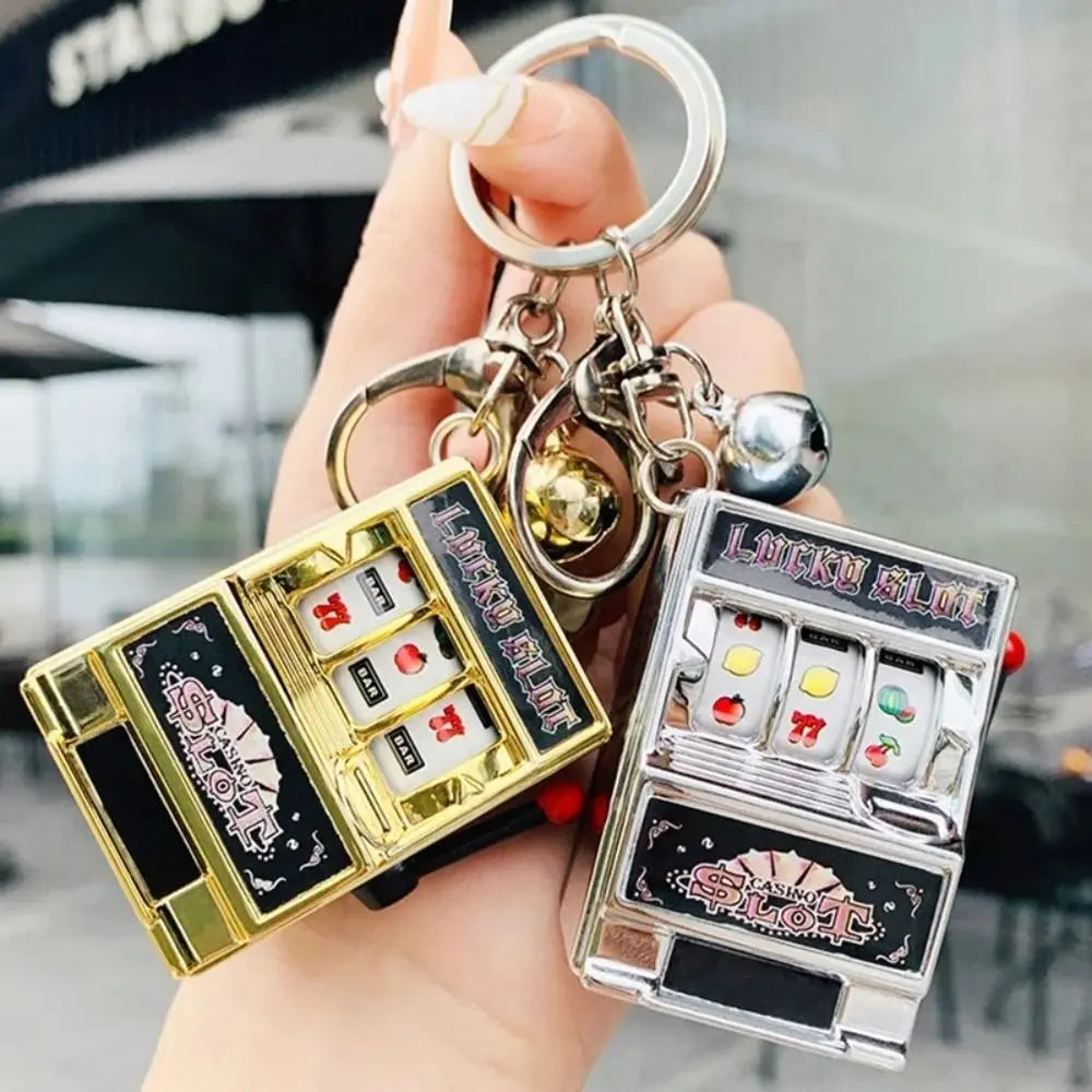 Mini Gambling Slot Machine Key Chains Creative Arcade Pocket Fruit Lucky Jackpot Gadget Antistress Toy Funny Games Keychain Ring