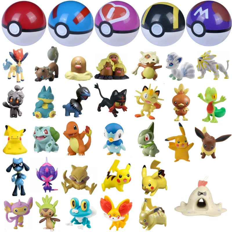 TOMY Kawaii Cute Pokemon Figures WCT Exquisite Toy Pokemon Ball Piplup Diglett Vulpix Pikachu Anime Models 4cm Child Gift