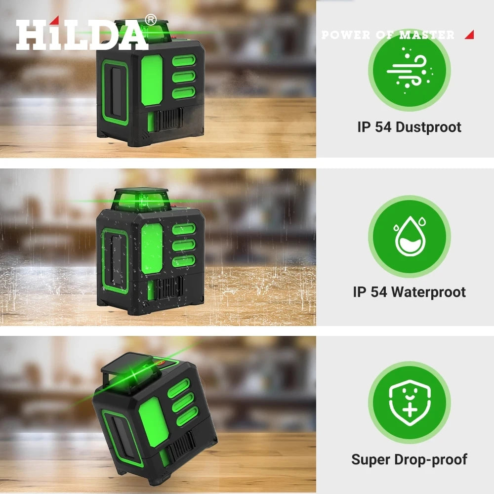 HILDA 360 Automatic Leveling Level Construction Tool Equipment Green Light Cross Laser Level