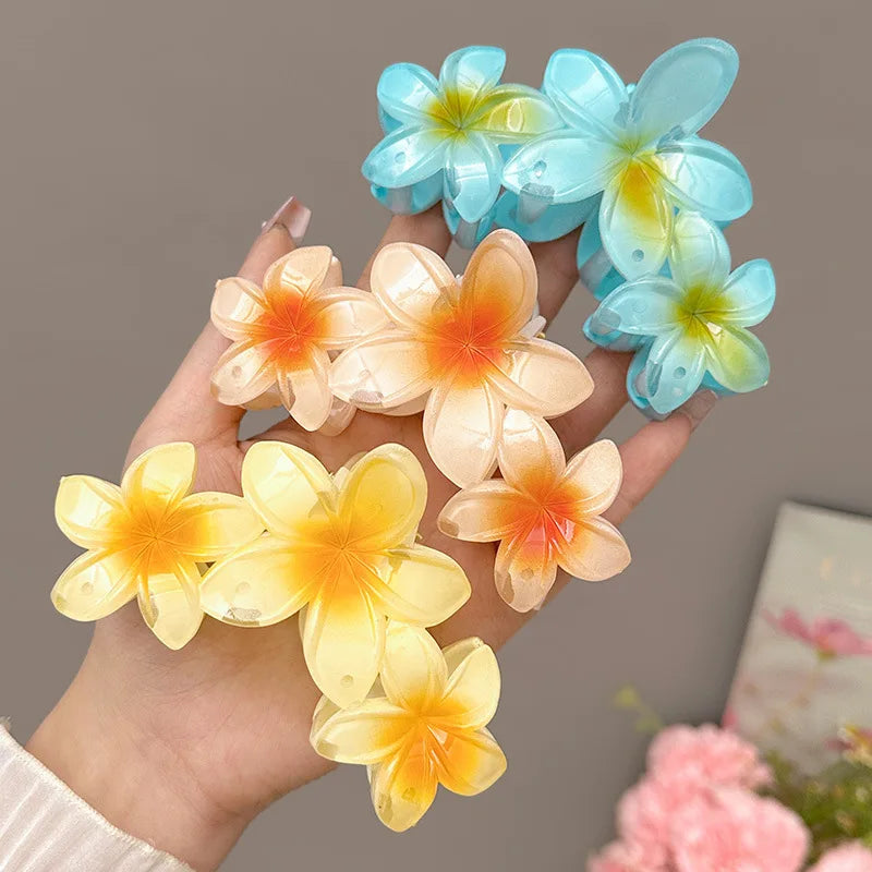 Fashion Gradient Egg Flower Hair Claws Clip Women Girls Sweet Acrylic Hairpins Summer Beach Hawaiian Headwear Hair Accessories