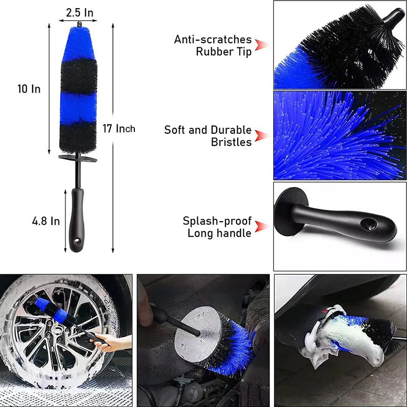 Car Wheel Cleaning Brush Long Handle Blue Black Red Car Wheel Rim Hub Cleaning Brush Tire Detail Brush Auto Motorcycle Wash Tool