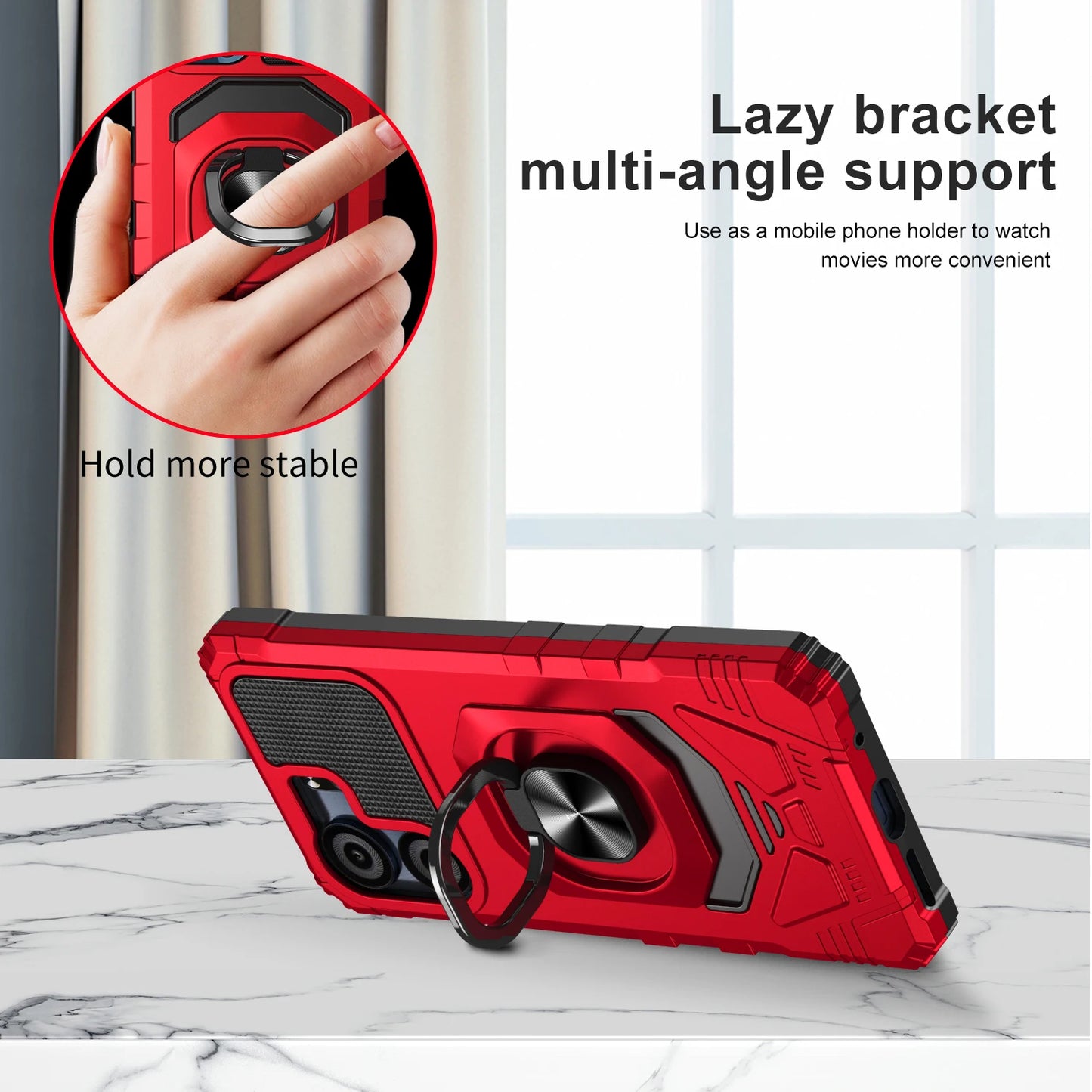 For BLU View 5 Magnetic Ring Holder Stand Shockproof Armor Case KickStand Phone Cover+Tempered Glass Screen Protector