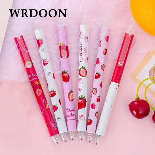 6pcs Sweet Strawberry Scented Retractable Gel Pens  Classic Ballpoint Pen Writing Pen Office School Writing Stationery