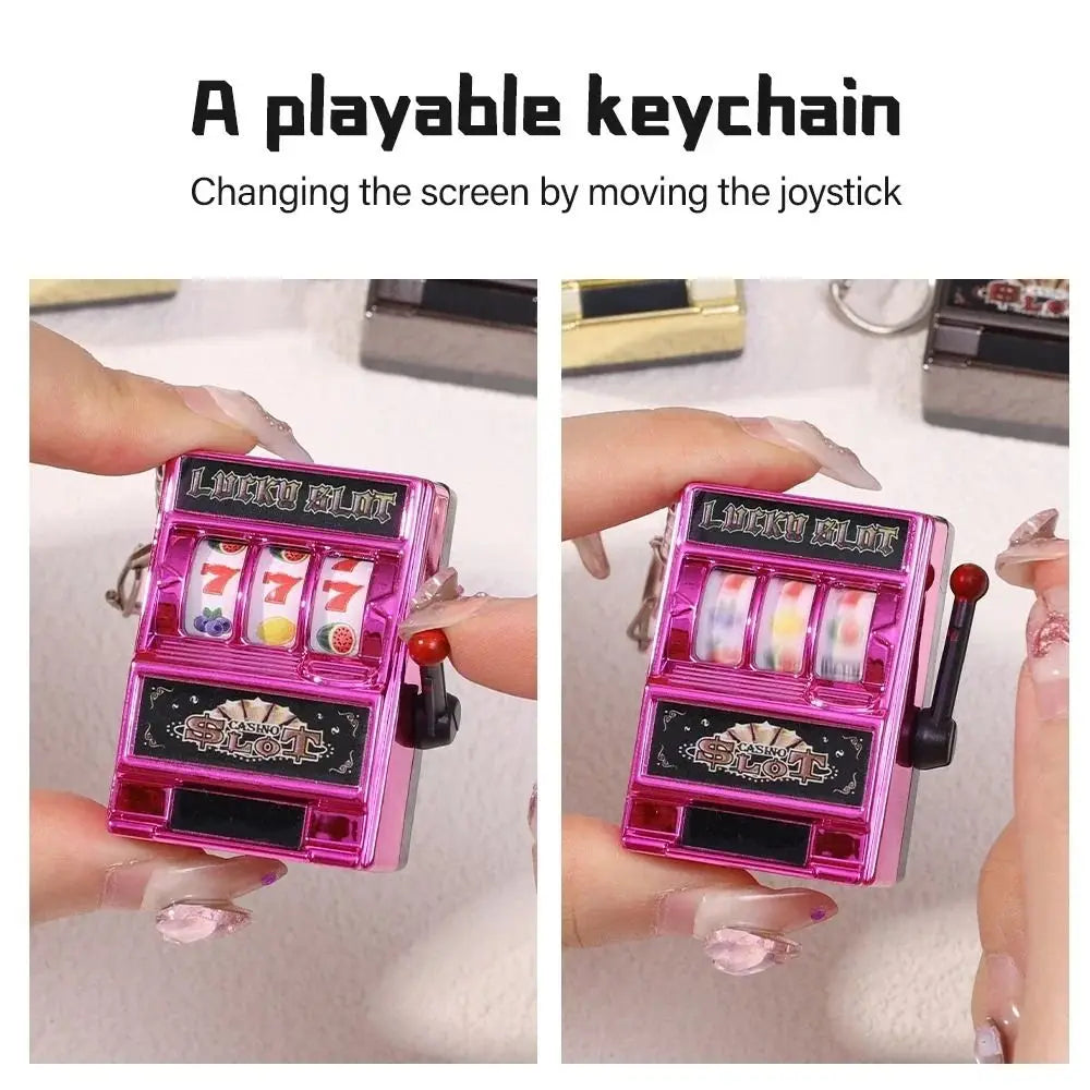 Mini Gambling Slot Machine Key Chains Creative Arcade Pocket Fruit Lucky Jackpot Gadget Antistress Toy Funny Games Keychain Ring