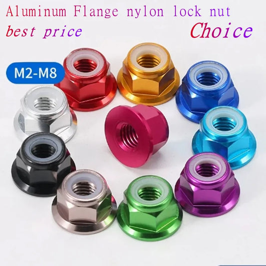 2pcs-10pcs m2 m2.5 m3 m4 m5 m6 m8 Anodized Multi-color Colourful aluminum flange nylon insert lock nut