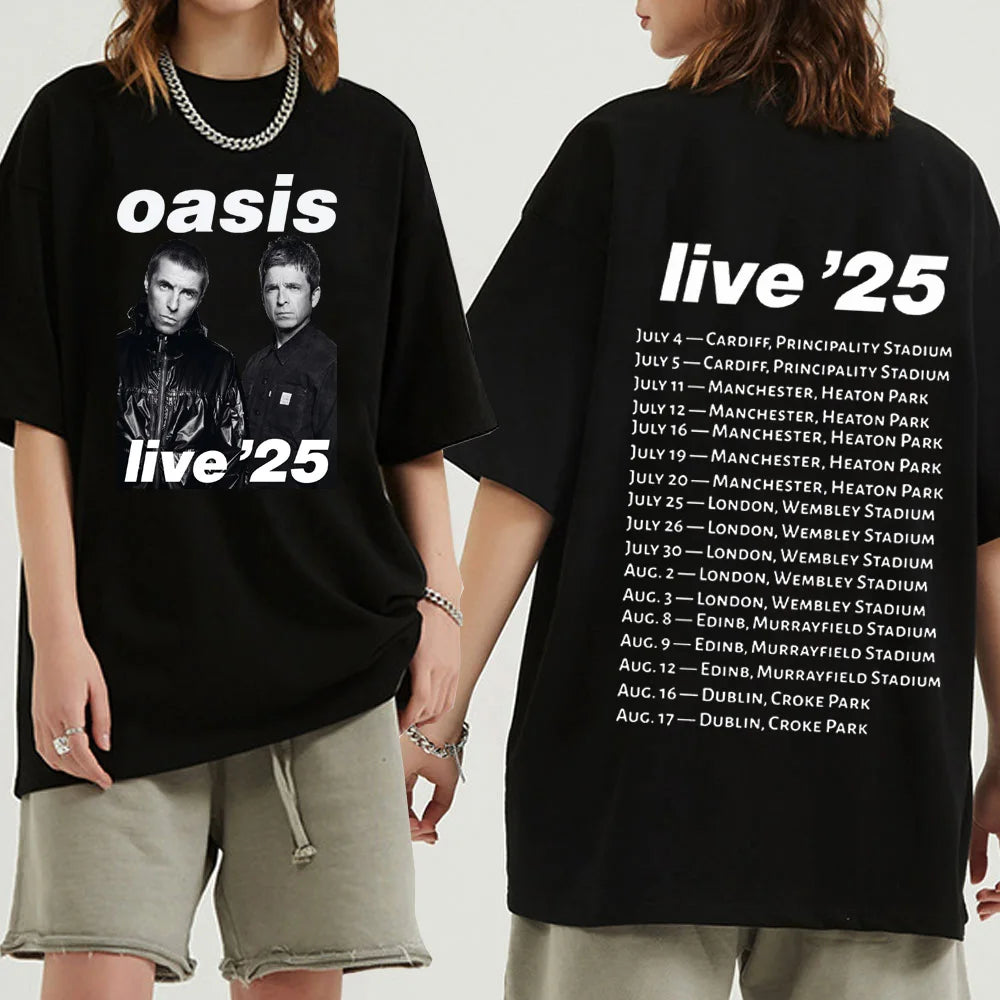 Oasis Live 25 Tour  T-Shirts Man Women Summer Casual O-Neck Short Sleeve Shirts Fans Gift